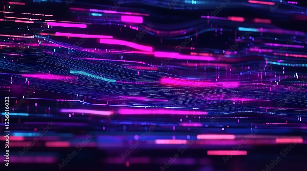 Poster abstract neon lines flowing. dynamic glowing digital lines. potential use in design, technology pres