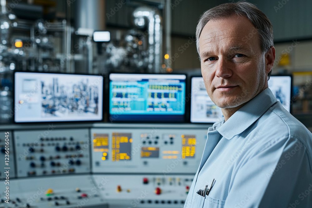 Aufkleber engineer monitoring control systems in industrial setting
