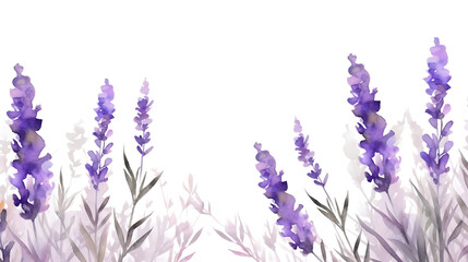 Naklejka premium Border of tender watercolor lavender flowers border on transparent background, AI generated.