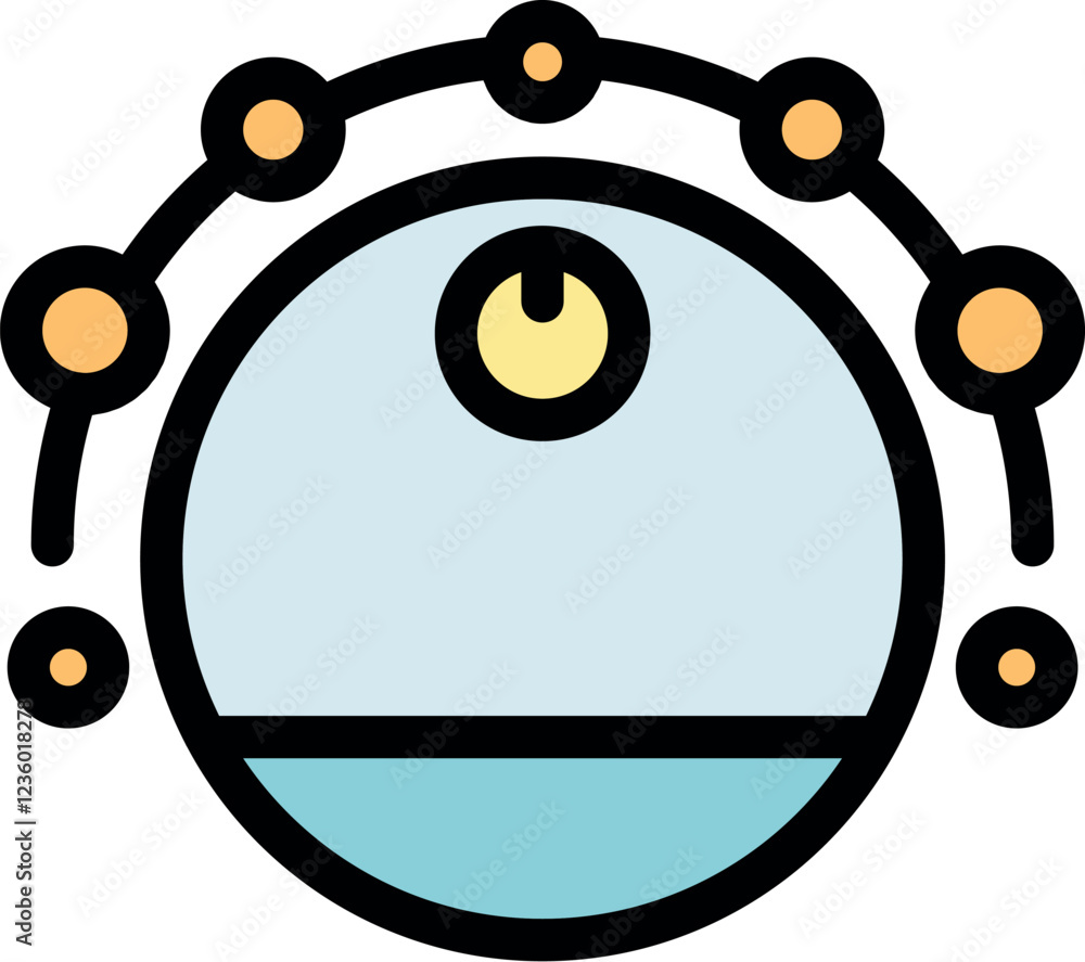 Poster round smart appliance interface displaying power button and surrounding control points, symbolizing 