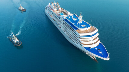 Cruise Ship, Cruise Liners beautiful white cruise ship above luxury cruise in the ocean sea concept exclusive tourism travel on holiday take a vacation time on summer.