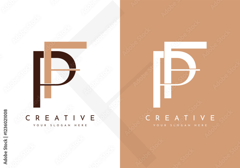 Fototapete creative initial letters fp pf logo monogram style