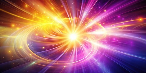 Obraz premium A kaleidoscope of light and color bursts from the center of the image, radiating outwards with streaks of vibrant yellow, pink, and purple, resembling a celestial explosion.