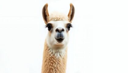 Obraz premium Adorable Llama Portrait Against White Background