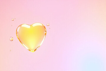 heart shaped glass or crystal object with water droplets on gradient