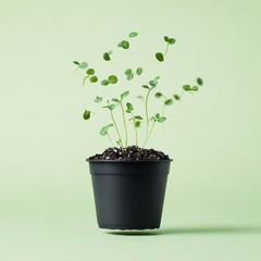 Floating sprout pot, growth, green background, spring