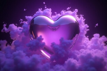 heart shaped object of glass like material purple mist background