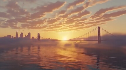 Obraz premium Golden hour San Francisco skyline view with Golden Gate Bridge