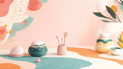 colorful containers and abstract shapes, artistic and playful atmosphere for design inspiration