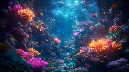 Vibrant Coral Reef Underwater Scene with Colorful Fish