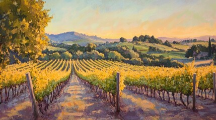 Naklejka premium golden hour vineyard landscape