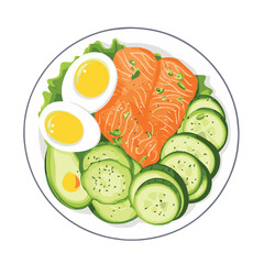 A plate of avocado cucumber and salmon 