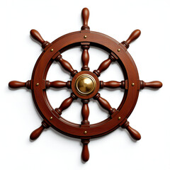 Steering Wheel Vintage Nautical Compass Made To Resemble A Wooden Ship Presented Against White Background In 3d