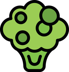 Cheerful broccoli illustration with a happy face and bold black outline