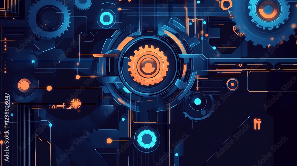 Poster abstract futuristic technology gears and circuits graphic design
