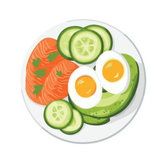 A plate of avocado cucumber and salmon 