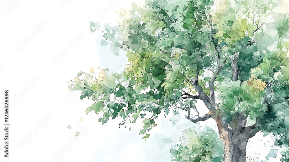 Poster watercolor illustration of a tree branches and leaves. possible use stock photo for nature or enviro