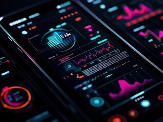 Fototapeta premium Modern smartphone displaying vibrant data analytics interface.