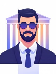 Obraz premium Stylish businessman with sunglasses and beard in a modern setting.