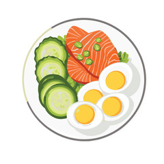 A plate of avocado cucumber and salmon 