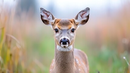 Obraz premium Whitetail Deer Portrait, Autumn Meadow, Calm Gaze