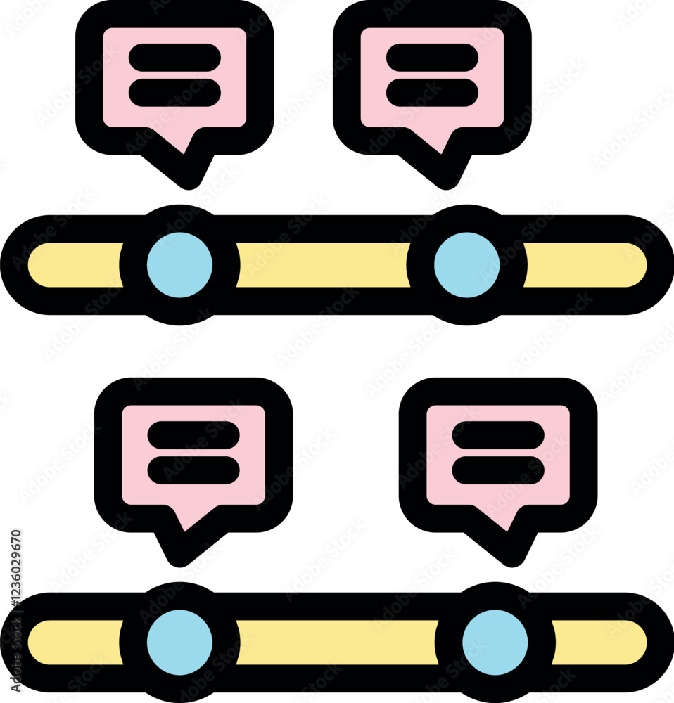 Poster visual representation of parallel timelines, highlighting project milestones and associated chat mes