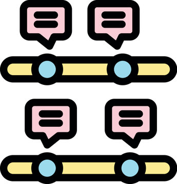 Visual representation of parallel timelines, highlighting project milestones and associated chat messages