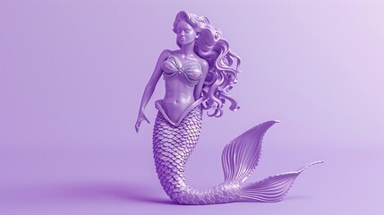 Fototapeta premium A purple mermaid sculpture on a purple background.