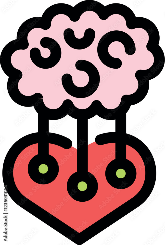 Poster brain controlling heart with strings, symbolizing emotional intelligence, a balance between logic an