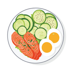 A plate of avocado cucumber and salmon 