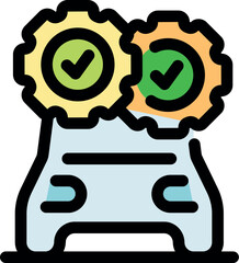 Gears with check marks symbolize successful car maintenance, ensuring smooth operation and reliability