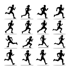Man and woman runner silhouettes set, large pack of vector silhouette design, isolated white background