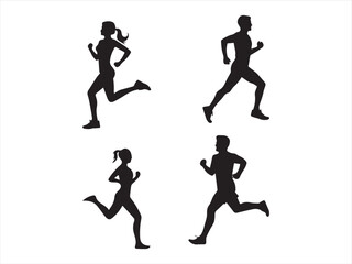 Man and woman runner silhouettes set, large pack of vector silhouette design, isolated white background