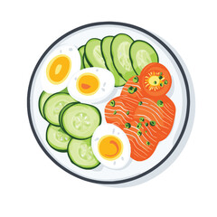 A plate of avocado cucumber and salmon 