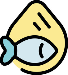 Fish oil drop icon representing omega 3 fatty acids, promoting healthy nutrition and wellness