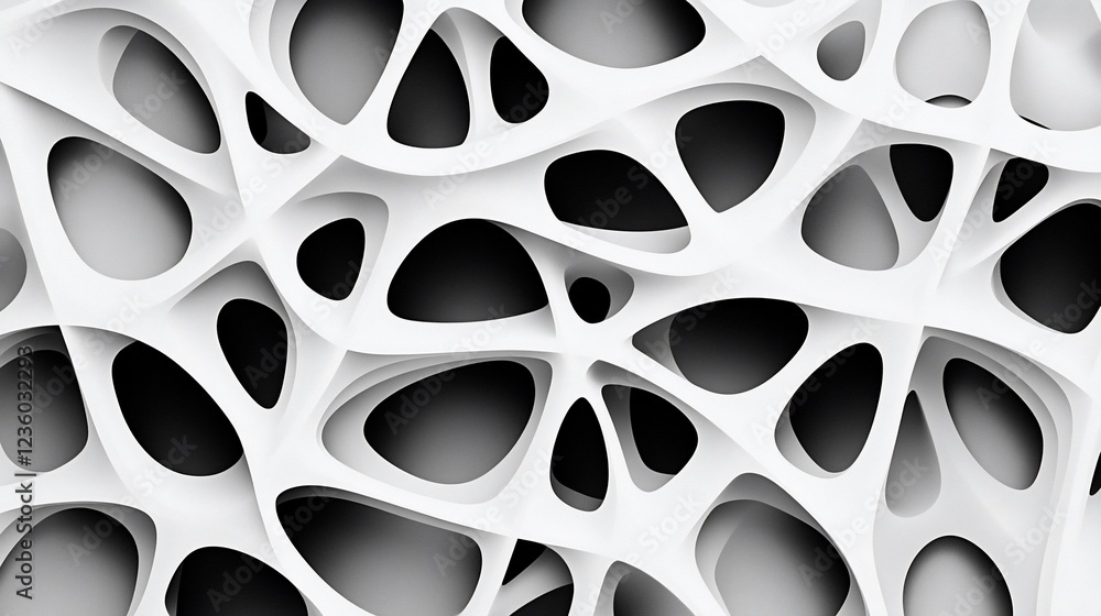 Poster abstract white layered shapes with black openings creating a modern design pattern 3d look