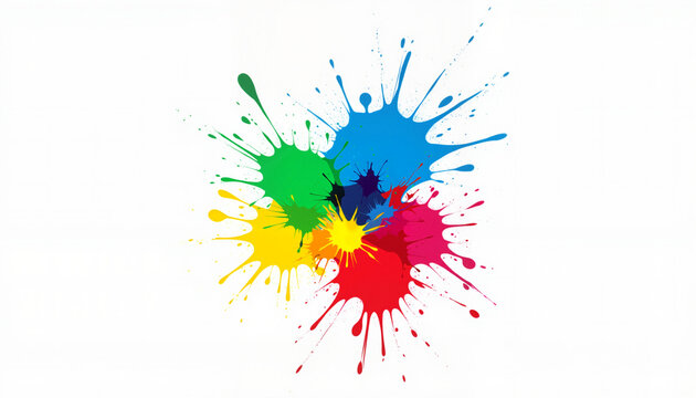Vibrant color splash with dynamic streaks of blue, green, yellow, and red on a clean white background