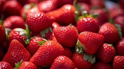 Strawberries background. Close up of fresh strawberries. Top view.