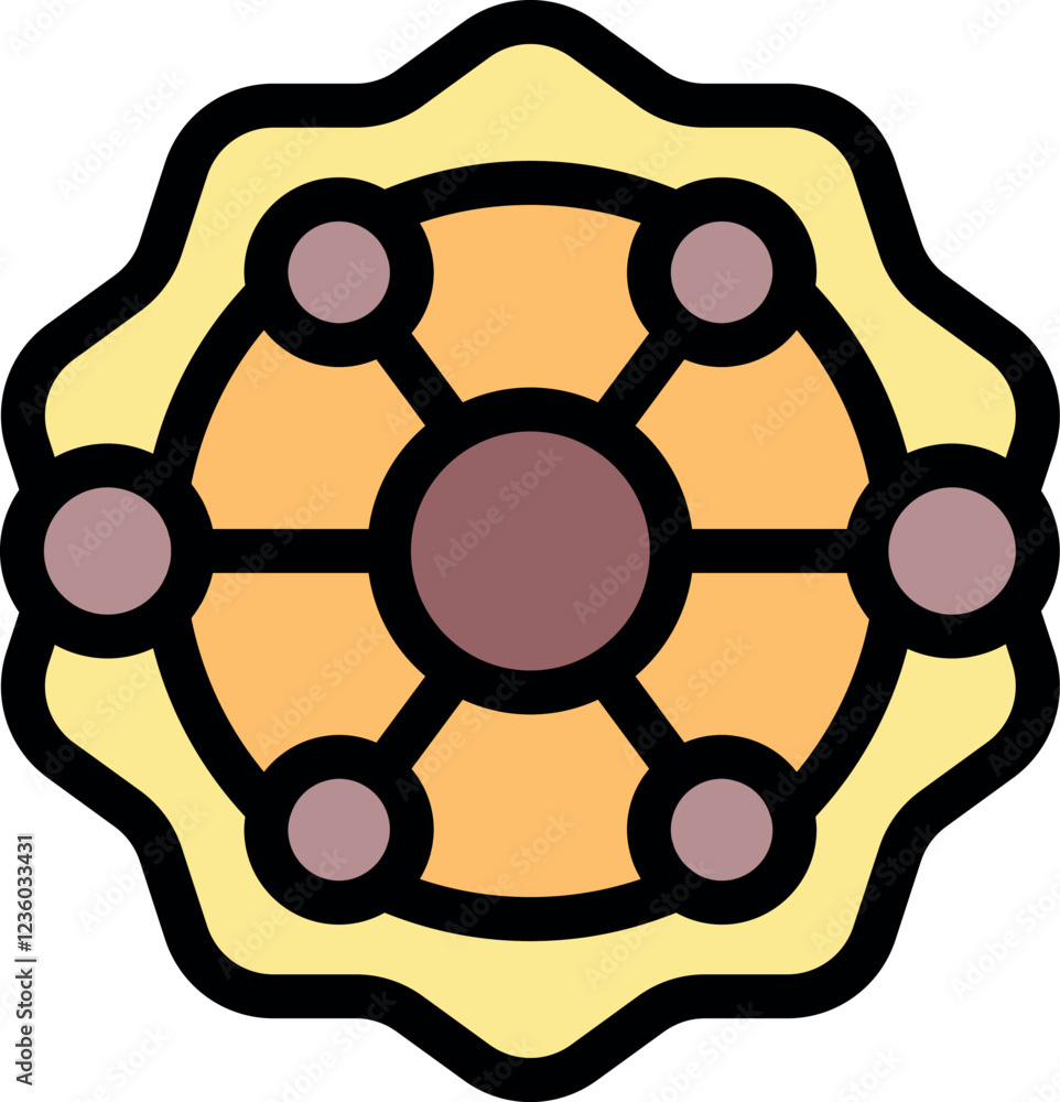 Poster decentralized network icon representing a distributed system with interconnected nodes sharing data,
