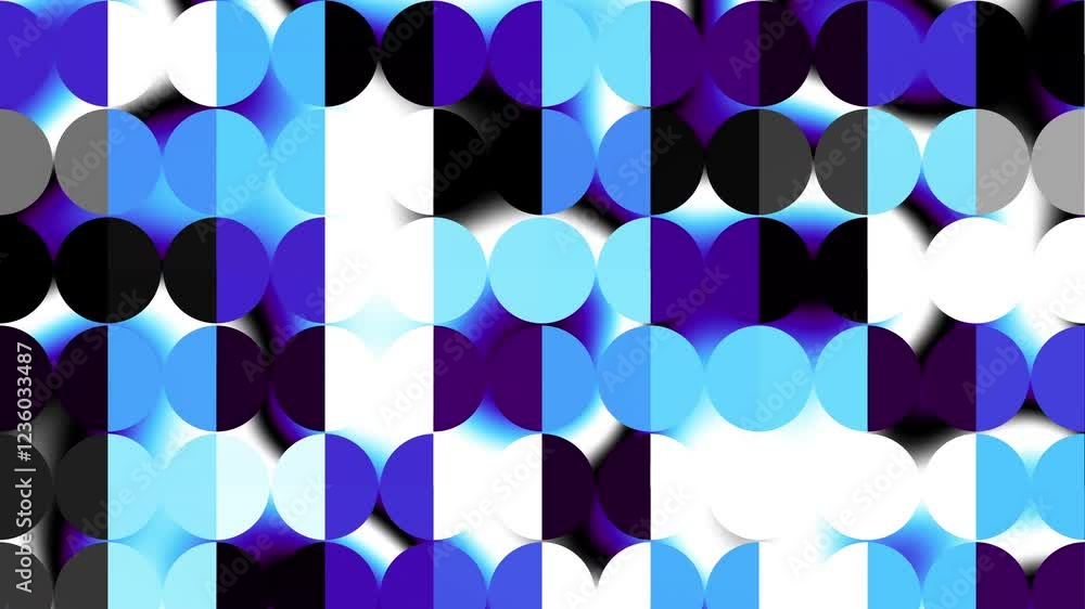 Poster Animated blue circles mosaic gradient, seamless loop background. 4k loop abstract tile mosaic background