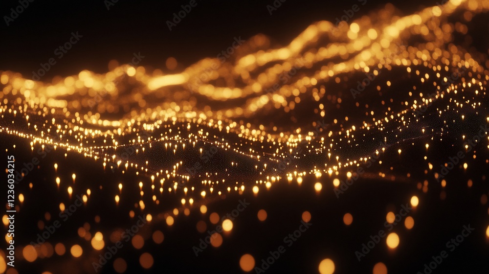 Poster abstract golden light pattern on dark background with glowing particles