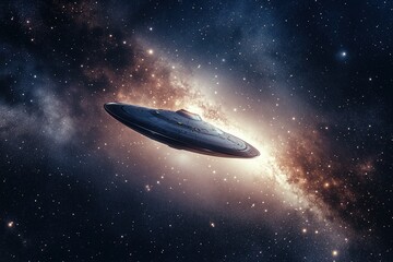 Obraz premium Majestic grand interstellar spacecraft soars through a vibrant cosmic expanse