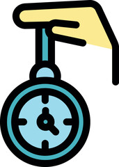 Hand holding a pocket watch, measuring time duration, chronometer or clock concept
