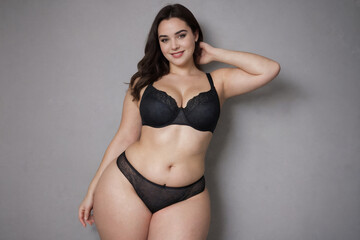 Fototapeta premium Curvy plus size model redhead woman plus size model in lingerie