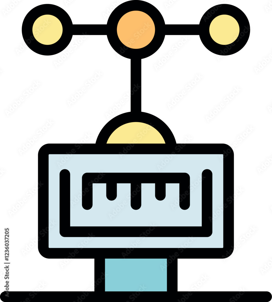 Poster colorful icon of a weather station displaying wind data, indicating speed and direction, ideal for m
