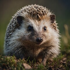 Obraz premium A curious little hedgehog tilting its head, with bright, inquisitive eyes.