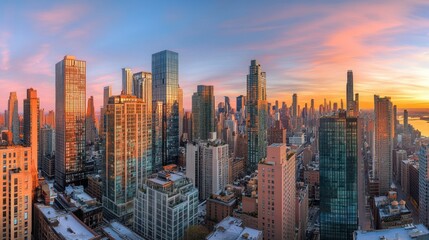 Obraz premium Midtown Manhattan sunrise cityscape panorama