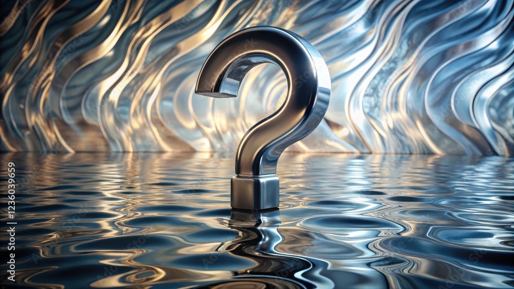Aufkleber a metallic question mark stands tall in a sea of silver waves, reflecting the abstract patterns of t