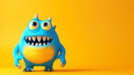 A friendly cartoon monster with big eyes and a toothy smile.