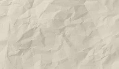 Neutral beige crumpled paper, vector background texture. Wrinkled creased worn sheet